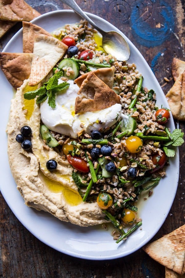 Farro Tabbouleh with Burrata and Hummus | halfbakedharvest.com @hbharvest