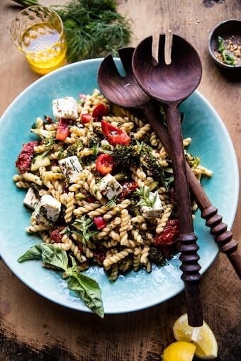 Greek Lemon Roasted Broccoli Pasta Salad | halfbakedharvest.com @hbharvest