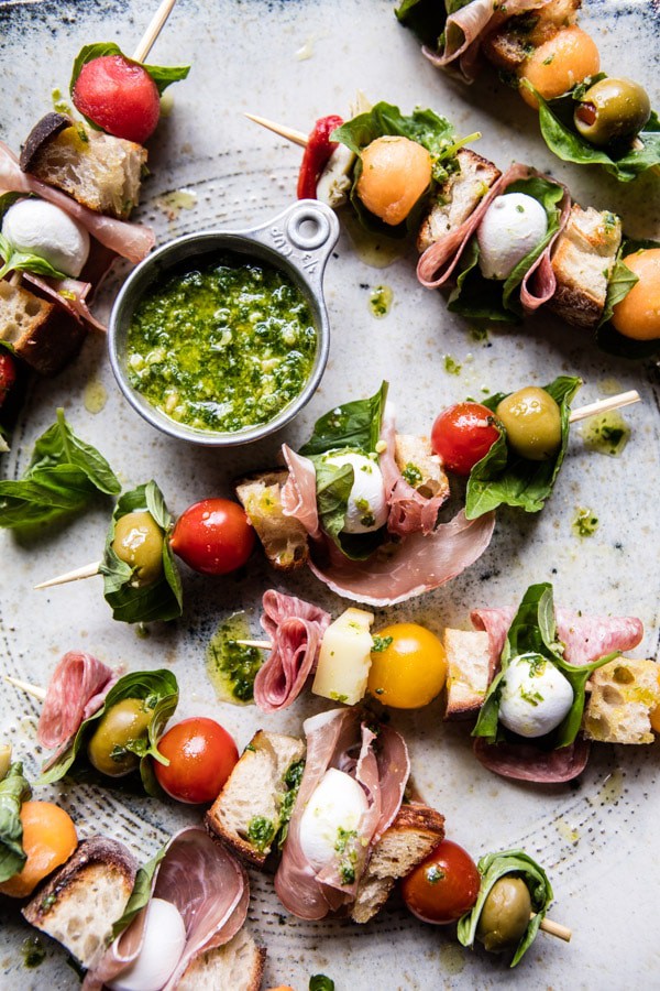 Antipasto Skewers with Kale Pesto | halfbakedharvest.com @hbharvest