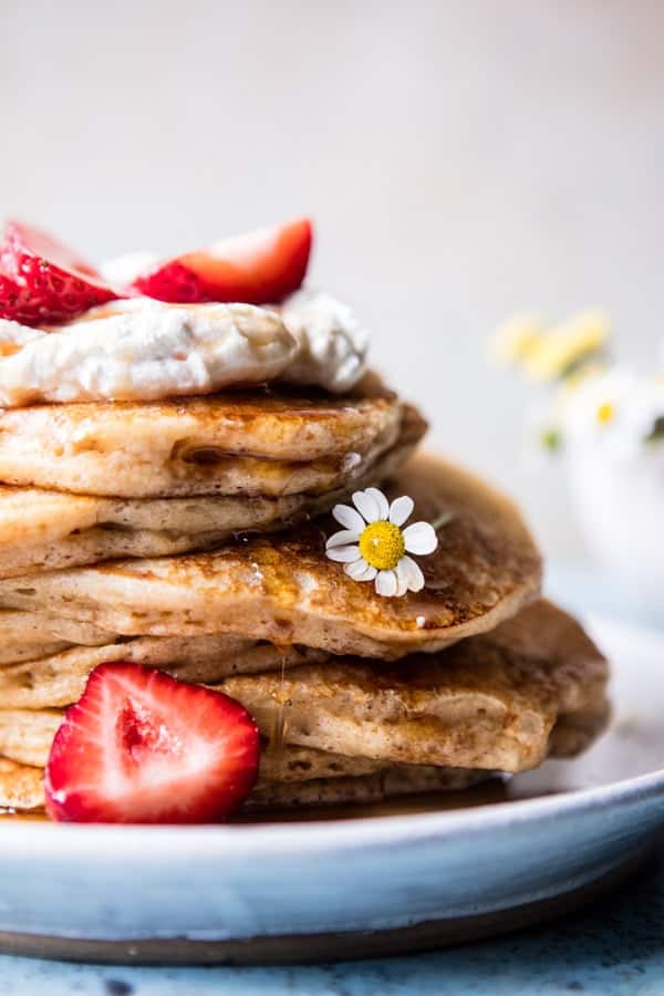 Buttermilk Pancakes with Chamomile Cream and Gingered Strawberries | halfbakedharvest.com @hbharvest