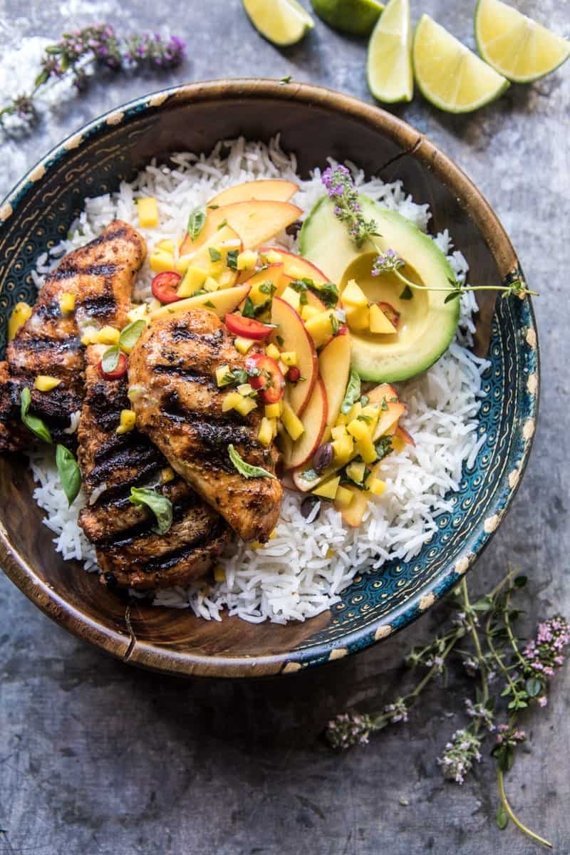 20 Minute Grilled Jerk Chicken with Mango-Nectarine Salsa | halfbakedharvest.com @hbharvest
