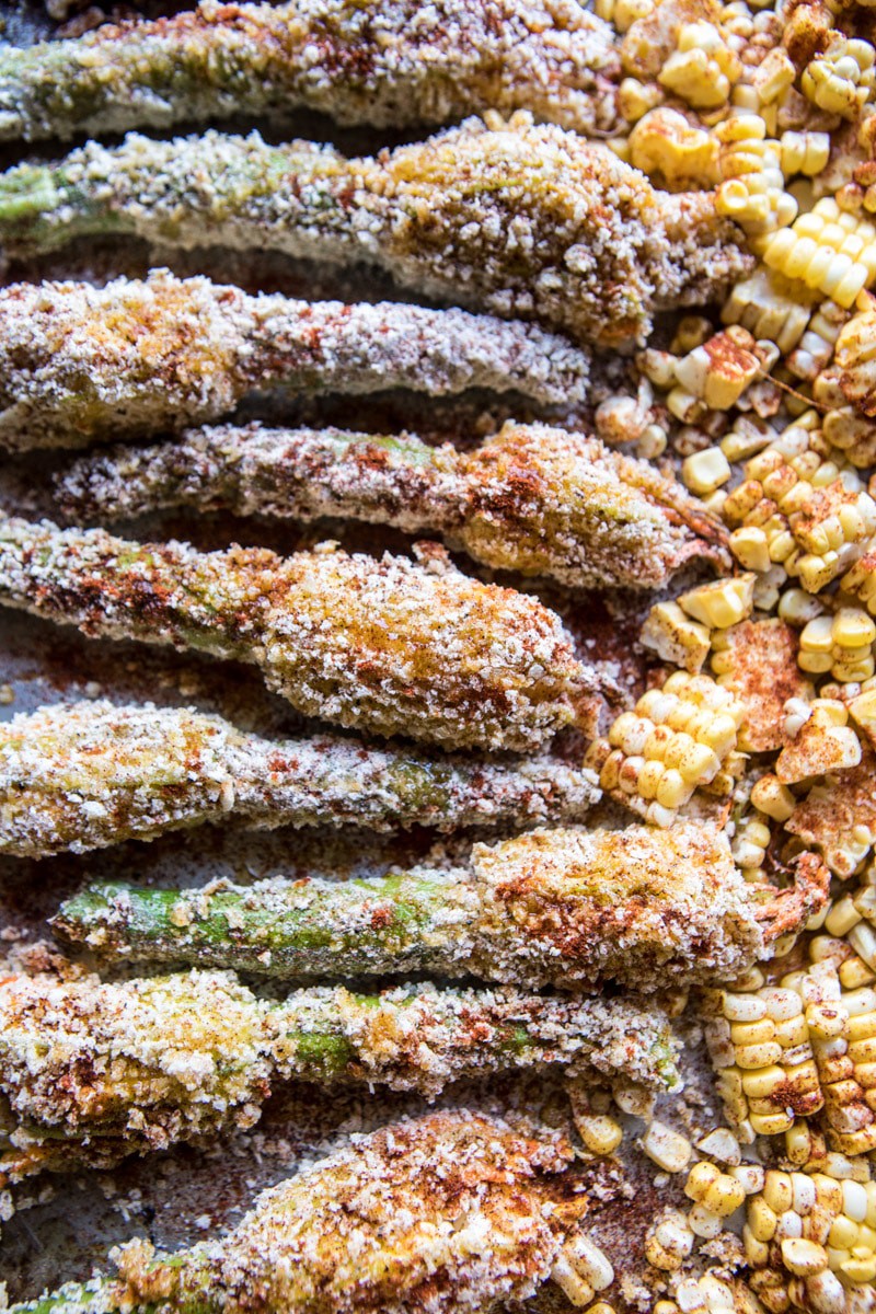 Cheesy Zucchini Roasted Corn Tacos With Mango Salsa Verde | halfbakedharvest.com @hbharvest