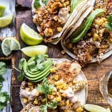 Cheesy Zucchini Roasted Corn Tacos With Mango Salsa Verde | halfbakedharvest.com @hbharvest
