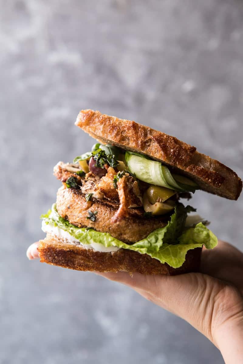 Greek Roasted Cauliflower Burgers with Pan Fried Feta and Tomato Olive Salsa | halfbakedharvest.com @hbharvest