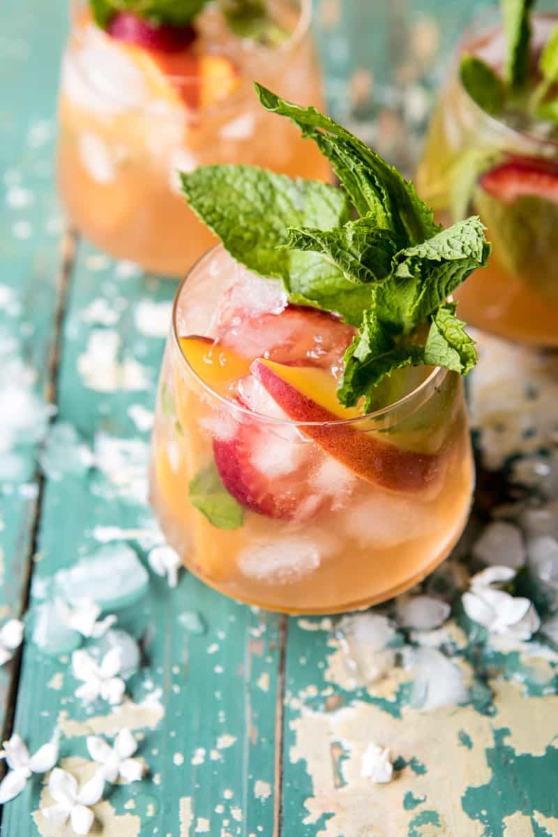 Strawberry Peach Sweet Tea Julep Pitcher | halfbakedharvest.com @hbharvest
