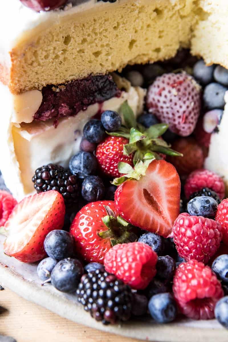 Triple Layer Roasted Berry Piñata Ice Cream Cake | halfbakedharvest.com @hbharvest