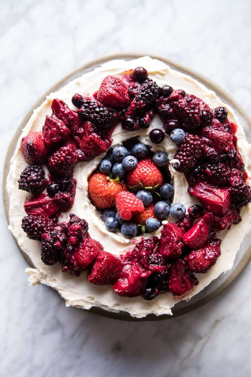 Triple Layer Roasted Berry Pinata Ice Cream Cake | halfbakedharvest.com @hbharvest