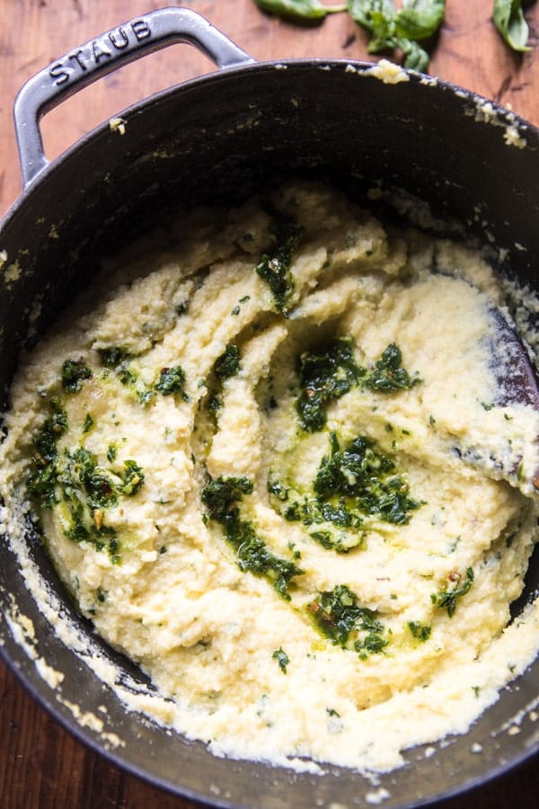 Brown Butter Lobster with Kale Pesto Polenta and Cherry Tomato Bacon Pan Sauce | halfbakedharvest.com @hbharvest
