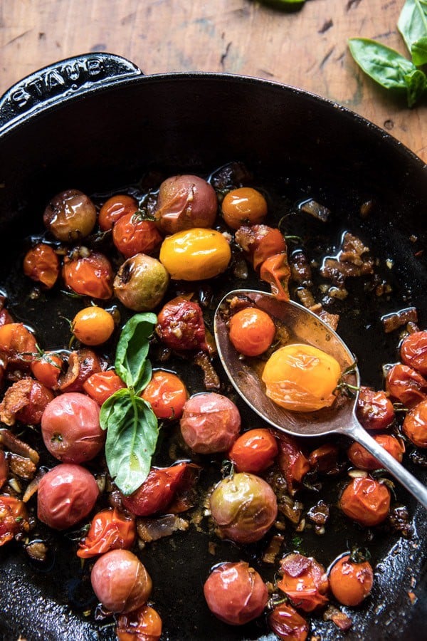 Brown Butter Lobster with Kale Pesto Polenta and Cherry Tomato Bacon Pan Sauce | halfbakedharvest.com @hbharvest