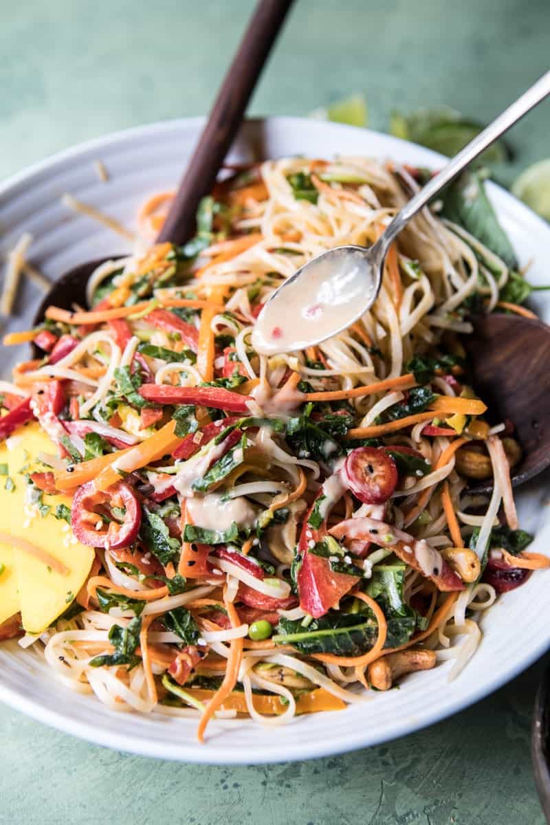 Rainbow Thai Basil Noodle Salad with Sesame Vinaigrette | halfbakedharvest.com @hbharvest