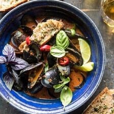 Thai Coconut Butter Mussels with Garlic Lemongrass Toast | halfbakedharvest.com @hbharvest