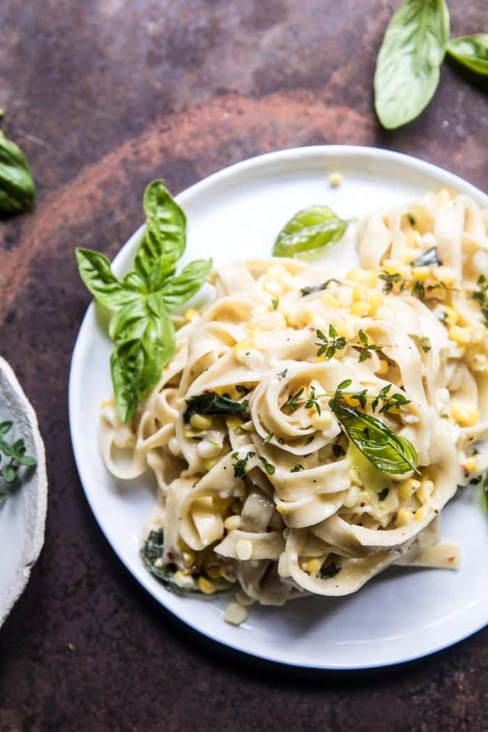 Creamed Corn Pasta with Fried Herbs | halfbakedharvest.com @hbharvest