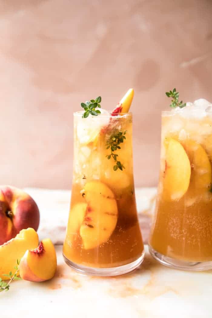 Gingered Peach Bourbon Thyme Smash | halfbakedharvest.com @hbharvest