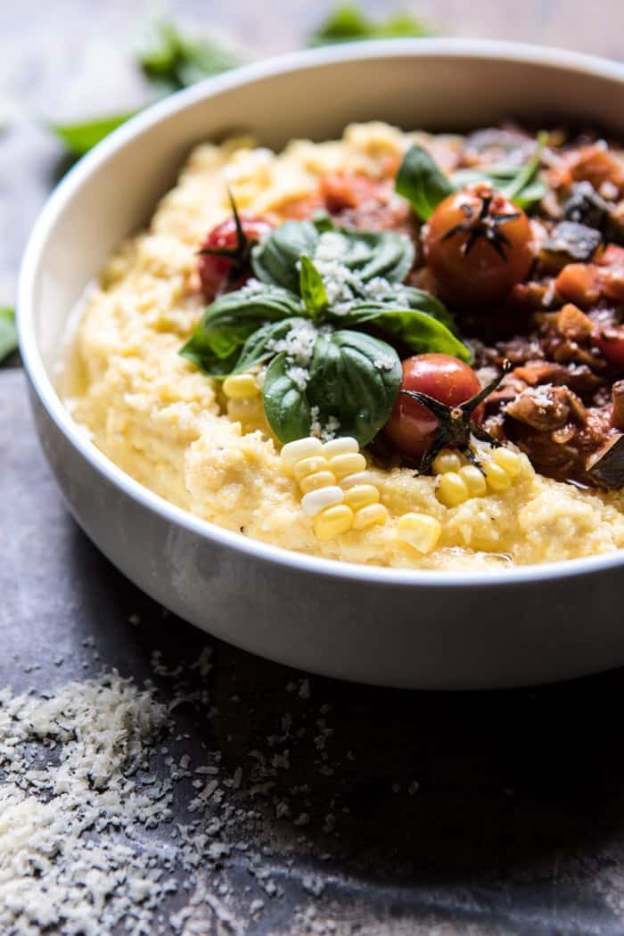Late Summer Vegetable Bolognese with Creamy Polenta | halfbakedharvest.com @hbharvest