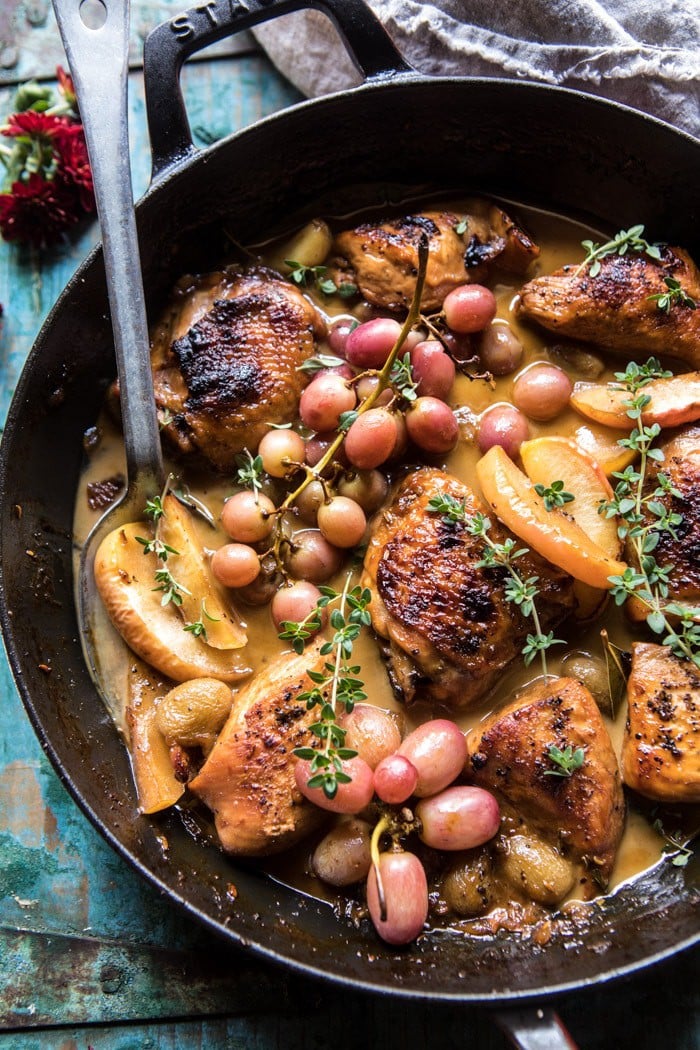 Autumn Braised Chicken Escabèche with Roasted Apples and Grapes | halfbakedharvest.com @hbharvest