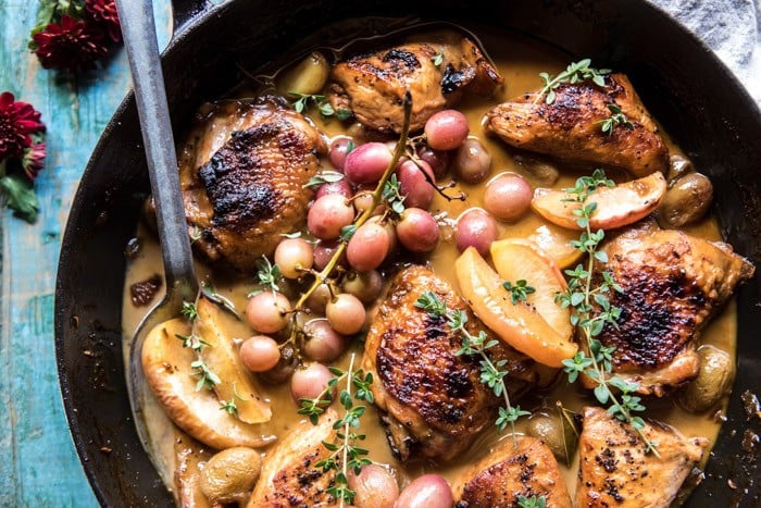 Autumn Braised Chicken Escabèche with Roasted Apples and Grapes | halfbakedharvest.com @hbharvest