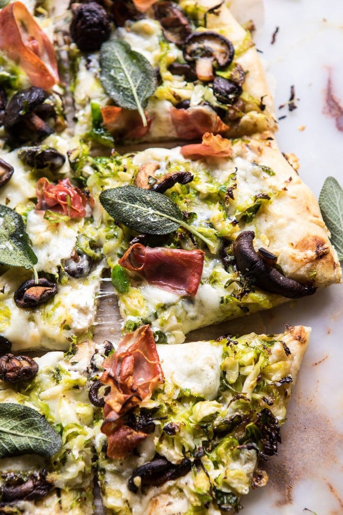 Brussels Sprout Mushroom Pizza with Crispy Prosciutto and Sage | halfbakedharvest.com @hbharvest
