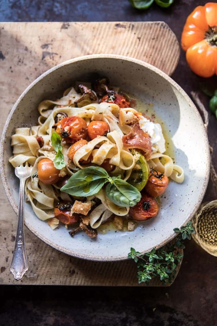 Mushroom and Three-Tomato Pasta with Crispy Prosciutto | halfbakedharvest.com @hbharvest