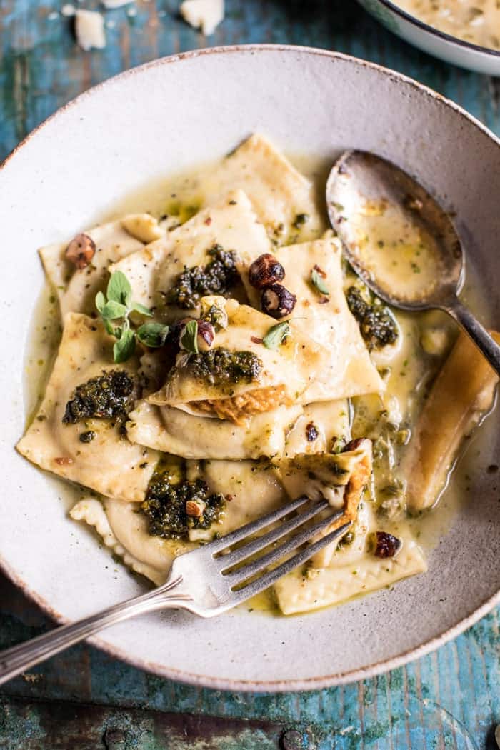 Butternut Squash Hazelnut Ravioli in Garlic Parmesan Broth | halfbakedharvest.com @hbharvest