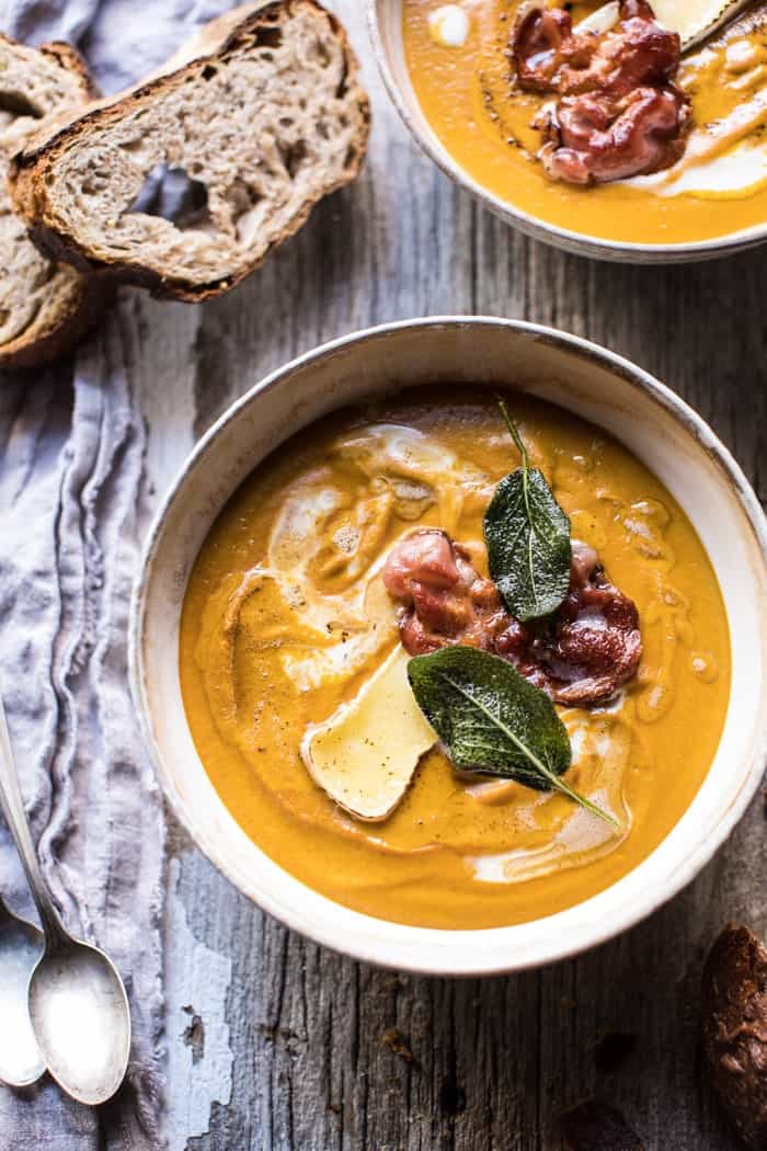 Butternut Squash and Brie Soup with Crispy Pancetta | halfbakedharvest.com @hbharvest