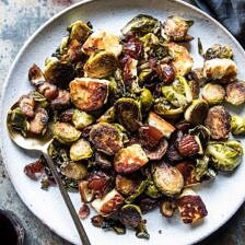 Pan Roasted Brussels Sprouts with Bacon, Dates and Halloumi | halfbakedharvest.com @hbharvest