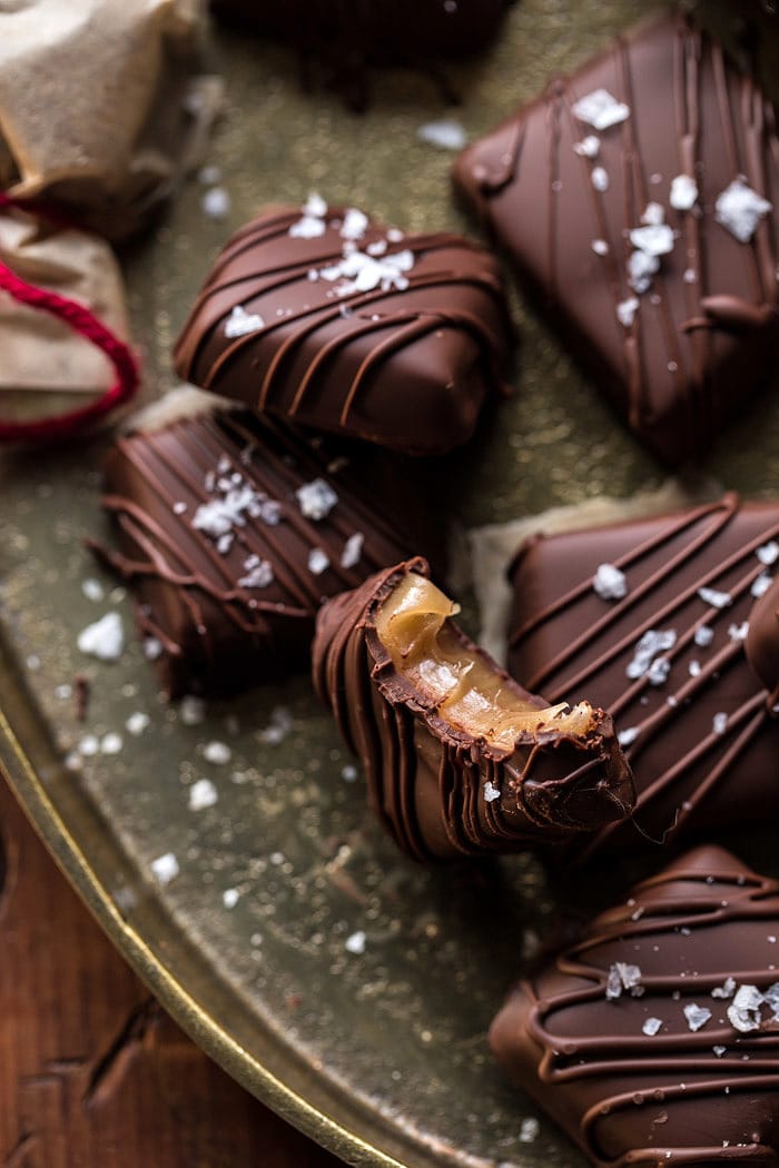 Salted Chocolate Covered Bourbon Cider Caramels | halfbakedharvest.com @hbharvest