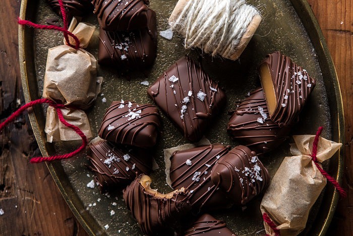 Salted Chocolate Covered Bourbon Cider Caramels | halfbakedharvest.com @hbharvest
