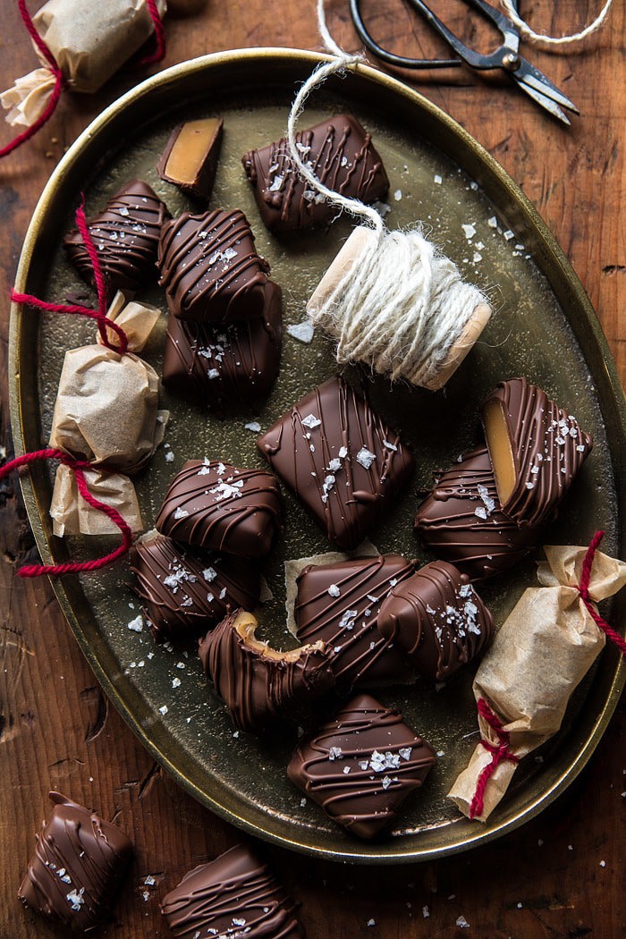 Salted Chocolate Covered Bourbon Cider Caramels | halfbakedharvest.com @hbharvest