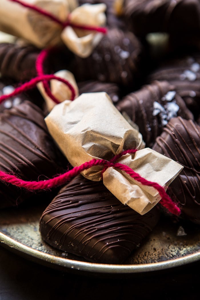Salted Chocolate Covered Bourbon Cider Caramels | halfbakedharvest.com @hbharvest