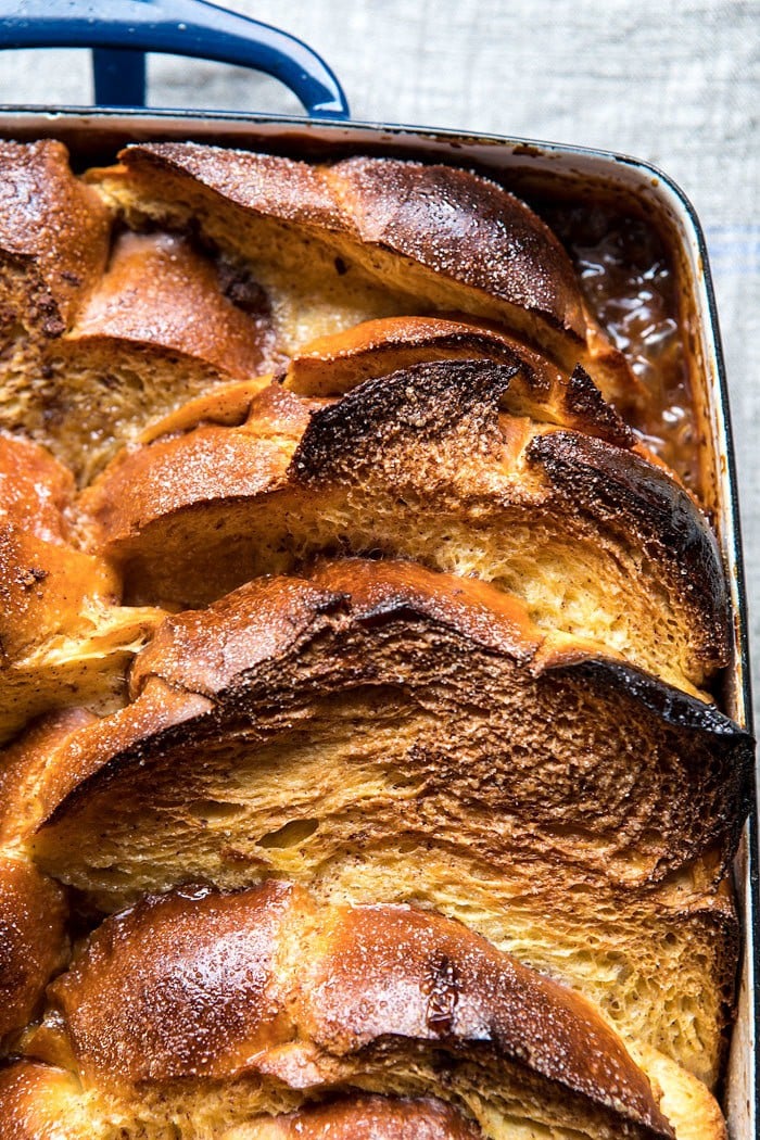 Baked Cinnamon Creme Brulee French Toast with Raspberry Preserves | halfbakedharvest.com @hbharvest