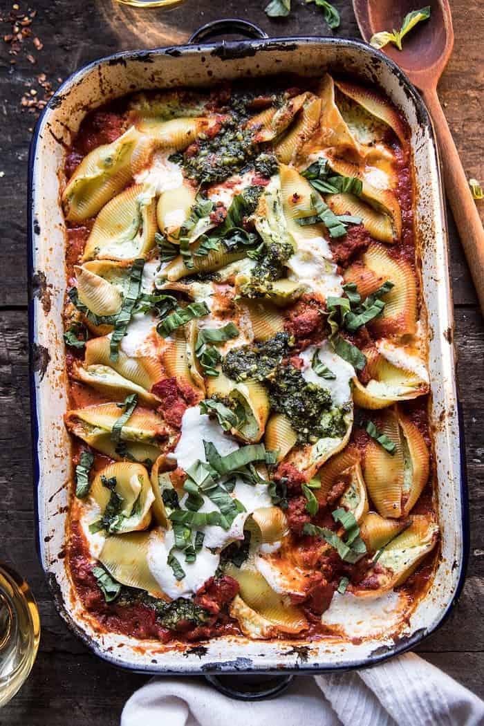 Pesto Cheese Stuffed Shells | halfbakedharvest.com @hbharvest