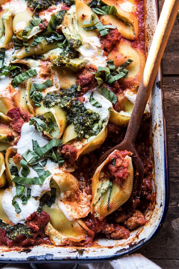 Pesto Cheese Stuffed Shells | halfbakedharvest.com @hbharvest