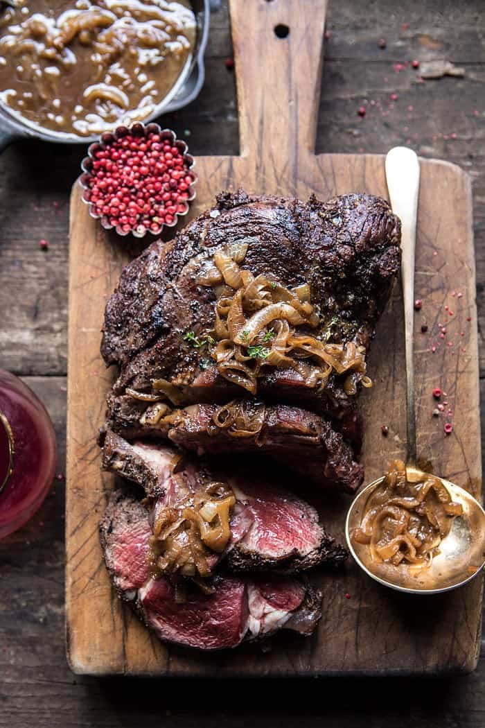 Roasted Beef Tenderloin with French Onion Au Jus | halfbakedharvest.com @hbharvest