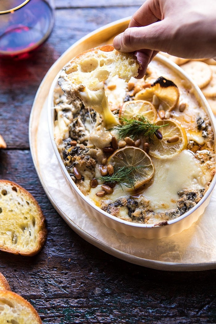 Roasted Lemon Spinach and Artichoke Dip | halfbakedharvest.com @hbharvest