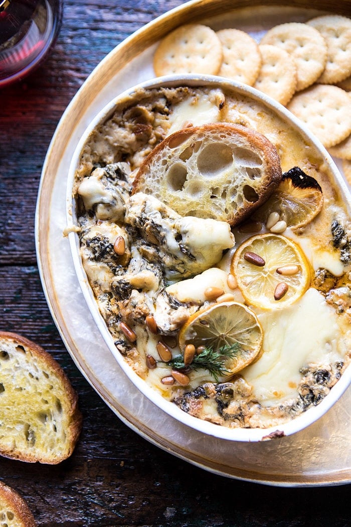 Roasted Lemon Spinach and Artichoke Dip | halfbakedharvest.com @hbharvest