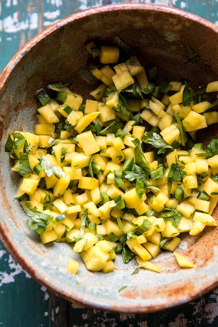 Chipotle Huevos Rancheros Bake with Mango Salsa | halfbakedharvest.com @hbharvest #mexican #brunch #eggs #healthyeating #recipes