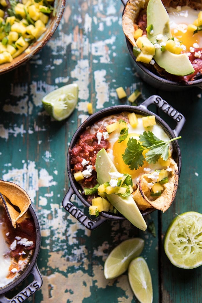 Chipotle Huevos Rancheros Bake with Mango Salsa | halfbakedharvest.com @hbharvest #mexican #brunch #eggs #healthyeating #recipes