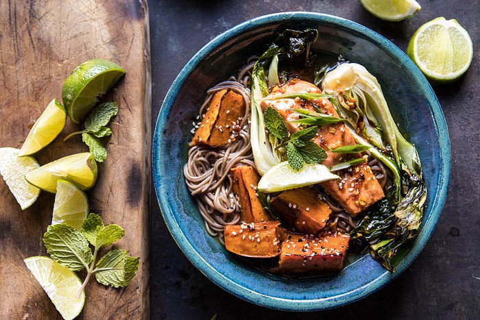 Roasted Sweet Potato and Salmon Soba Noodle Bowl | halfbakedharvest.com @hbharvest