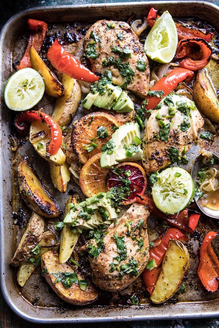 Sheet Pan Cuban Chicken With Citrus Avocado Salsa | halfbakedharvest.com #sheetpan #cuban #chicken #recipes #easy
