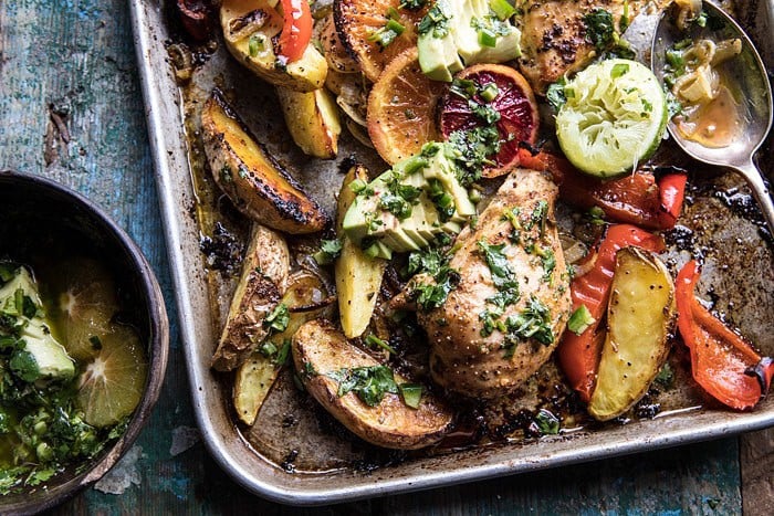 Sheet Pan Cuban Chicken With Citrus Avocado Salsa | halfbakedharvest.com #sheetpan #cuban #chicken #recipes #easy