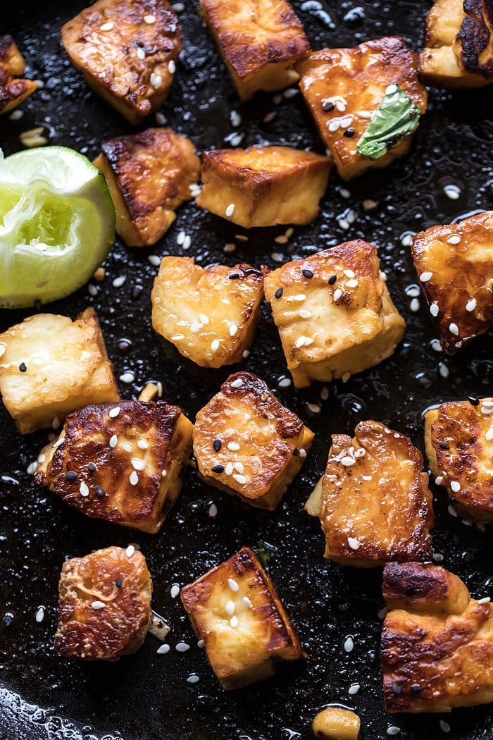 Better Than Takeout 20 Minute Peanut Noodles with Sesame Halloumi | halfbakedharvest.com #quick #easy #noodles #Thai #recipes