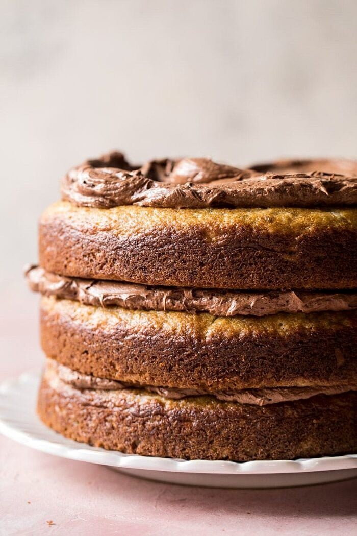 Coconut Banana Cake with Chocolate Frosting | halfbakedharvest.com #Easter #cake #chocolate #spring