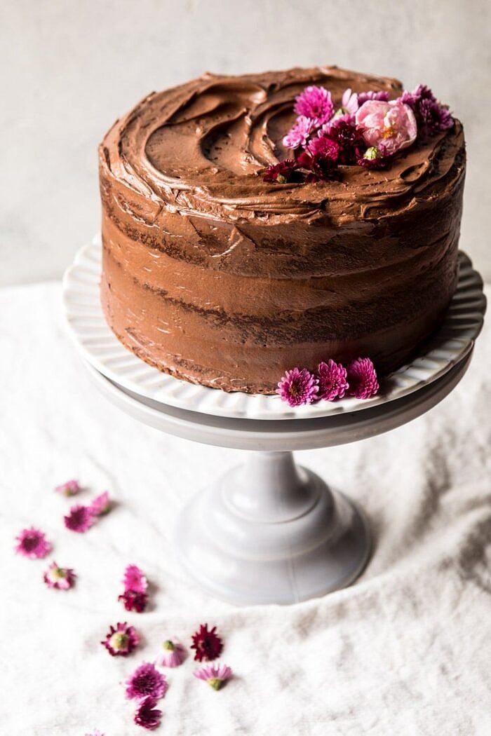 Coconut Banana Cake with Chocolate Frosting | halfbakedharvest.com #Easter #cake #chocolate #spring