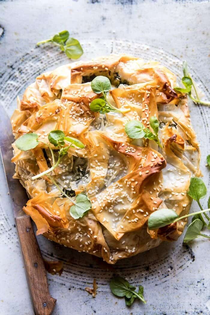 Greek Spinach and Feta Pie (Spanakopita) | halfbakedharvest.com #greek #easter #spring #spinach