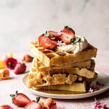 Overnight Waffles with Whipped Meyer Lemon Cream and Strawberries | halfbakedharvest.com #brunch #breakfast #waffles #east #mothersday