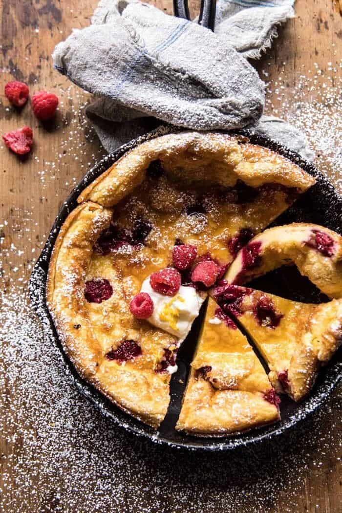 Raspberry Lemon Ricotta Dutch Baby | halfbakedharvest.com #brunch #breakfast #easter #summer #recipes