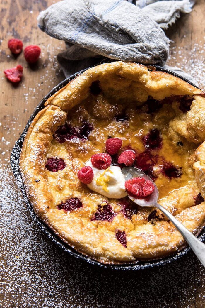 Raspberry Lemon Ricotta Dutch Baby | halfbakedharvest.com #brunch #breakfast #easter #summer #recipes