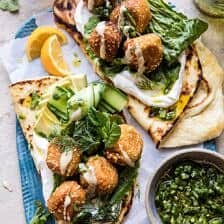 Sesame Falafel with Ginger Tahini and Jalapeño Sauce | halfbakedharvest.com #greek #healthy #recipes