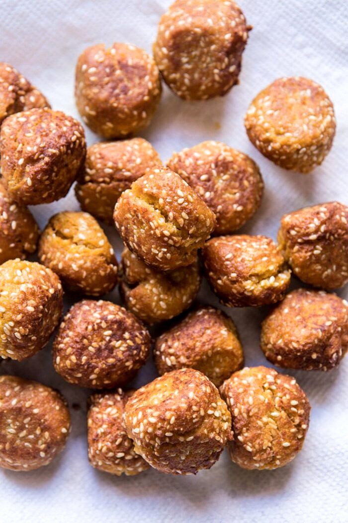 Sesame Falafel with Ginger Tahini and Jalapeño Sauce | halfbakedharvest.com #greek #healthy #recipes