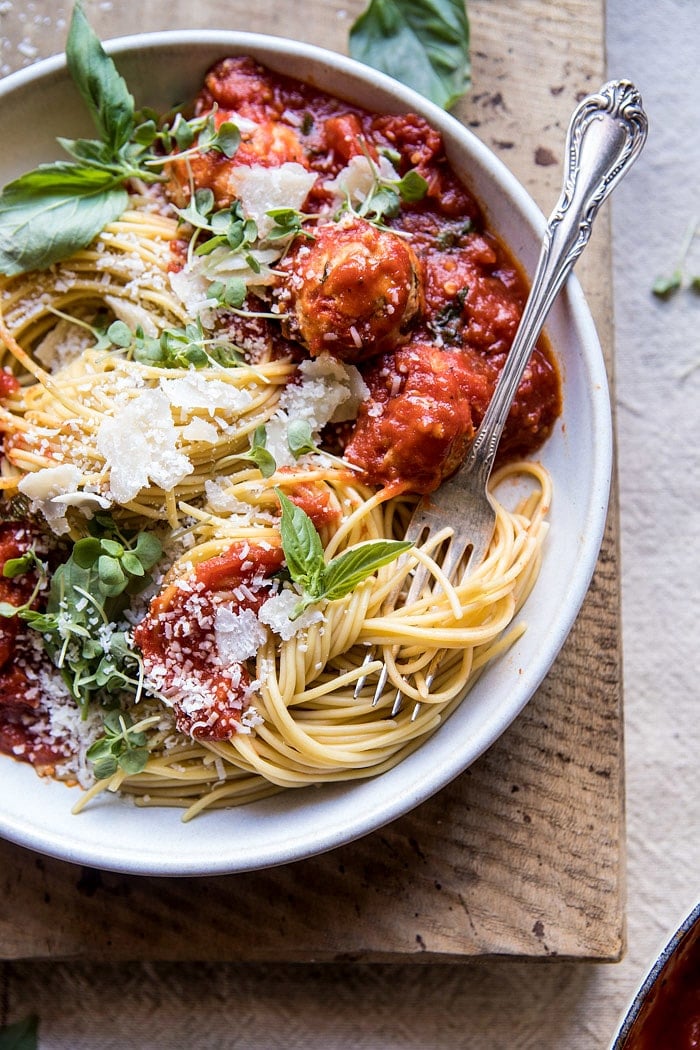 Sun-Dried Tomato and Ricotta Turkey Meatballs | halfbakedharvest.com #pasta #Italian #easy #healthy